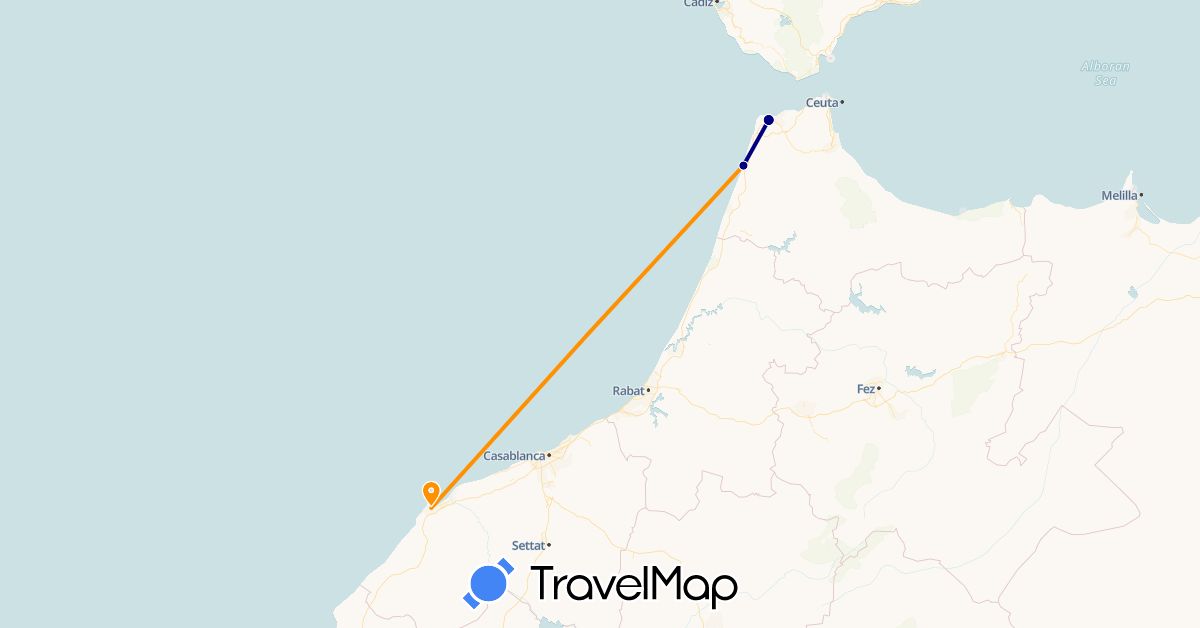 TravelMap itinerary: driving, hitchhiking in Morocco (Africa)